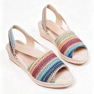 Sandalias de cuña para mujer con punta abierta, parte superior de paja, suela gruesa, transpirables, estilo sin cordones con tira trasera para verano - Product Image 5