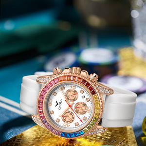 นาฬิกาโครโนกราฟ ONOLA รุ่นขายดี ดีไซน์หรูหรา ประดับคริสตัลสีรุ้ง พร้อมไฟกลางคืน สายหนังและซิลิโคน กันน้ำ เหมาะสำหรับนักธุรกิจ - Product Image 5