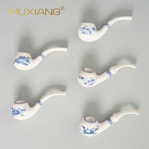 Muxiang Ceramic Smoking Pipe Bent Type Blue And White Porcelain Tobacco Pipe With Acrylic Mouthpiece - Product Image 3
