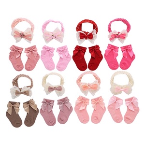 Ensemble de chaussettes et bandeau pour bébé fille, 2 pièces, en coton respirant, dentelle à volants, chaussettes de princesse, ensemble cadeau, 0-12 <span class=keywords><strong>mois</strong></span> - Product Image 4