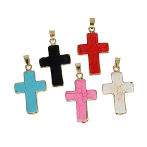 Ciondolo <span class=keywords><strong>turchese</strong></span> <span class=keywords><strong>naturale</strong></span> con <span class=keywords><strong>ciondoli</strong></span> incrociati in ottone placcato oro eleganti accessori per gioielli - Product Image 1