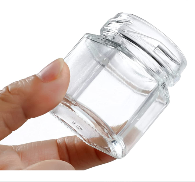 1.5oz Hexagon Mini Glass Honey Jars, Hexagon Glass Jars with Gloden Lids for Jam, Candies, Honey