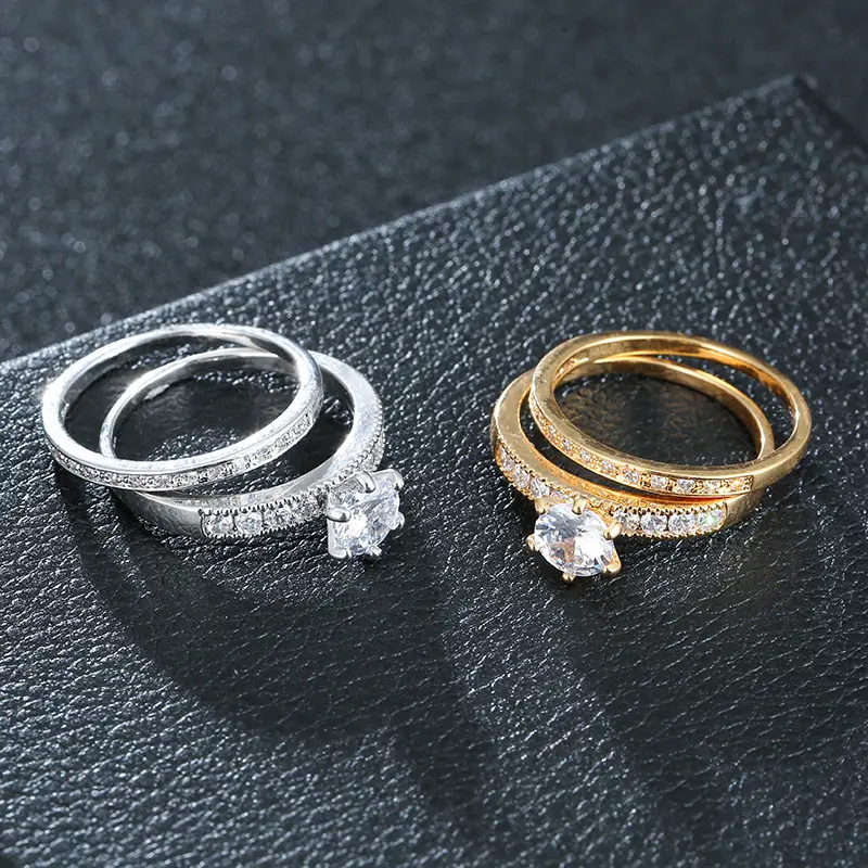 Anel 2023, venda quente, anel banhado a ouro zircão, conjunto de joias de casamento, anéis de cristal, atacado