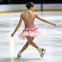 Costume de patinage artistique rose dégradé, robe à manches longues en maille avec strass pour filles adultes, compétition et performance