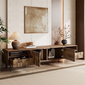 Modern Wood Top TV Stand with 2 Drawers Durable Eco-Friendly Media Console <b>Table</b> for Living Room - Product Image 4