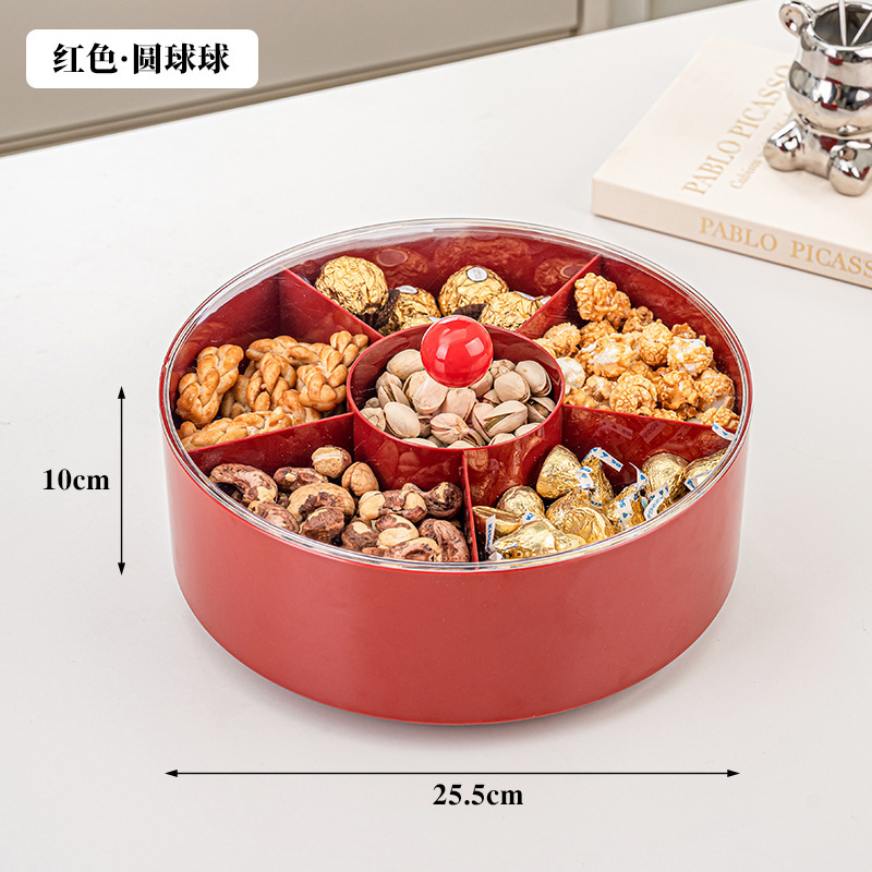 Red fruit platter [with lid - round shape]