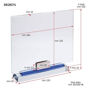 Plaque en verre avec profil bleu 260x220 mm pour trophées et plaques - Product Image 3
