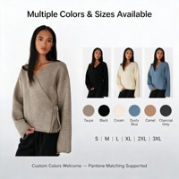Cardigan en maille tricotée à l'ordinateur 100 % polyester pour femme, col en V, à lacets – Respirant, séchage rapide, anti-boulochage, anti-plis