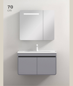 Mueble de Baño Moderno de Pared en MDF Gris Milán con Lavabo de Cerámica Integrado, Espejo Iluminado y Encimera Impermeable para Apartamento - Product Image 2