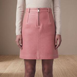 <b>Pink</b> PU Leather Mini <b>Skirt</b> High Waist Zip Front A-Line Slim Fit Solid <b>Women</b> <b>Skirt</b> for Autumn Winter - Product Image 6