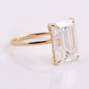 Anillo de Esmeralda de Moissanita DEF de Joyería Fina, Anillo de Oro Macizo con Pavé Francés Completo, Anillos de Compromiso de Moissanita con Diamantes Vvs para Mujer - Product Image 3