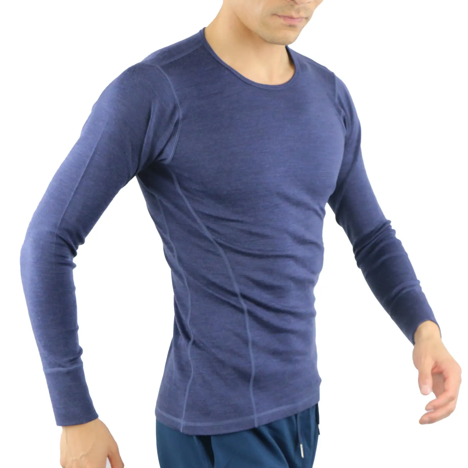 Eco Friendly Superfine Mens Custom 120g Long Sleeve Thermals Quarter Tights Crew Neck Tee 100% Merino Wool Shirts for Men