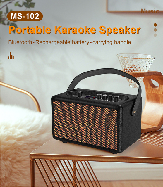 20W Portable Handle Bluetooth Speaker 4''*2 Speakers FM Radio USB TF AUX Input 2400mAh Rechargeable Battery for Home Outdoor Use