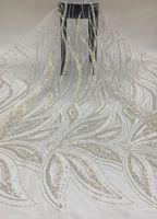 Tissu en tulle blanc de luxe perlé, broderie de dentelle à sequins, maille 100 % polyester pour robes de style européen