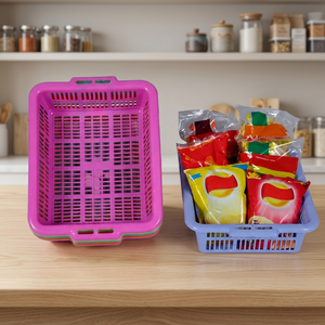 Panier de rangement en plastique avec poignée, bac de présentation rectangulaire ventilé pour le commerce de détail - Product Image 2