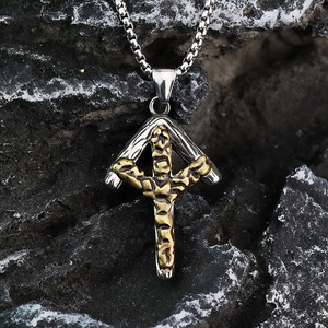 Vintage Nordic Stainless Steel Men's <b>Cross</b> Pendant Necklace Asymmetry Geometric Design Gift Jewelry - Product Image 1