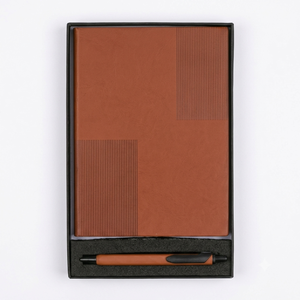 Textured Brown Leatherette <b>Notebook</b> Gift <b>Set</b> Premium Pen Combo Diary Boxed Office Professional Stationery Supply - Product Image 2