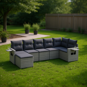 Modular Grey Pe <b>Rattan</b> Garden <b>Sofa</b> Set 7 Piece Outdoor Furniture Contemporary Design Weather Resistant - Product Image 2