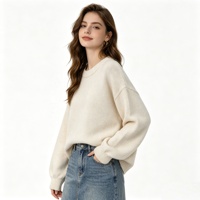Pull en laine mélangée pour femme, col rond, toucher cachemire, coupe ample, manches longues, chaud, pour l'automne et l'hiver, usage quotidien, prix d'usine