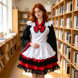 Vestido de cosplay gótico Lolita de mayoraña al por mayor, negro y rojo, <span class=keywords><strong>con</strong></span> mangas tipo <span class=keywords><strong>kimono</strong></span>, tallas personalizadas para Halloween y Comic <span class=keywords><strong>Con</strong></span> - Product Image 2