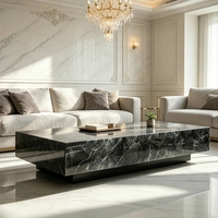 Table basse moderne de luxe en marbre Nero Marquina, faite à la main, écologique, style Wabi-Sabi, pour salon et villa de luxe
