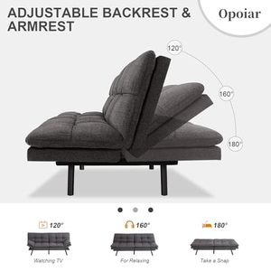 Futon Fabric Sofa Bed Convertible <strong>Grey</strong> Couch Bed Futon Sets Folding Modern Sleeper Sofa Gray <strong>Loveseat</strong> for Apartment Small Space - Product Image 3