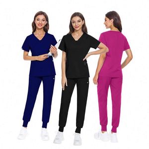 Tenues médicales pour femmes, blouses d'infirmière à col en V, uniformes chirurgicaux, ensembles de blouses d'infirmière en polyester et élasthanne doux - Product Image 3