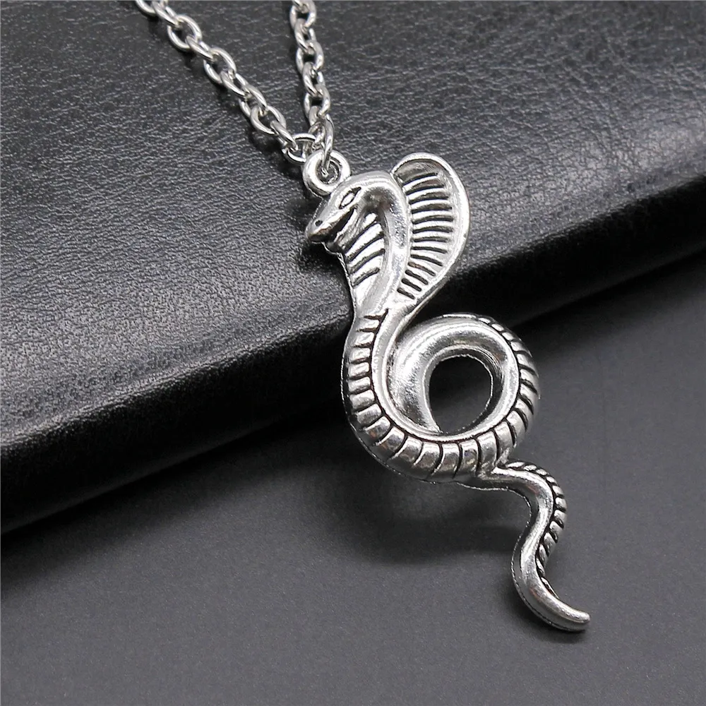 WYSIWYG 49x19mm Antique Silver Plated Antique Bronze Plated Cobra Pendant Long Chain Necklace For Women N4-ABD-C10557