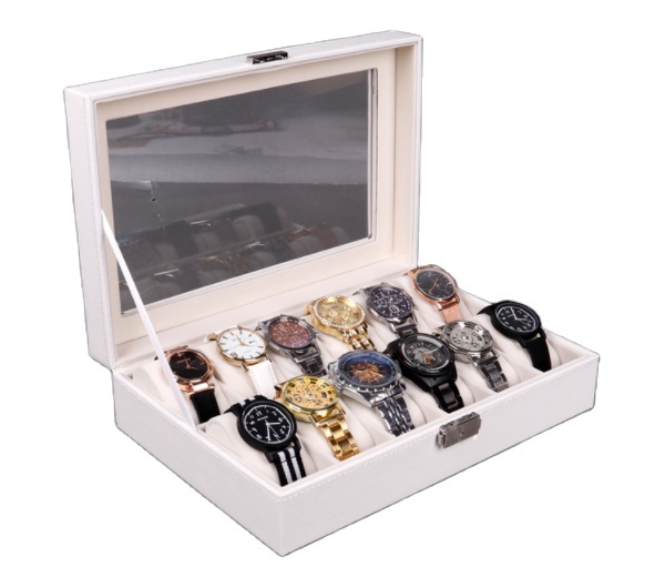 White Wood Rectangle Vintage Watch Protective Travel Case with 12-Slot Linen Lining Recycled Materials 800g Weight JLY Brand