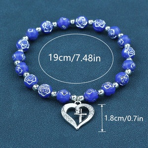 Simple Rosary <strong>Bracelets</strong> with <strong>Large</strong> Pendant Rose Flower Prayer <strong>Beads</strong> <strong>Bracelets</strong> Jewelry for Women and Men - Product Image 2