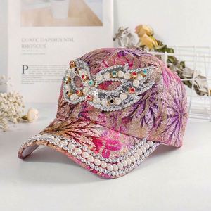Casquette de baseball rose pour femme, originale, avec strass, vente en gros - Product Image 4