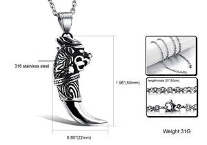Collana di moda uomo vichia lupo Fang retrò in acciaio inossidabile collana con ciondolo a dente di lupo gioielli vichel - Product Image 6