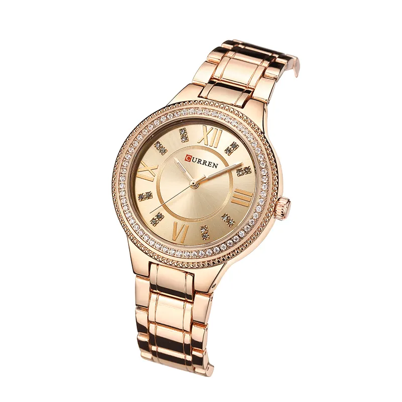 CURREN 9004 cute rose gold lady quartz watch new arrival Stainless steel band water resistant bling rohs Leisure watch design