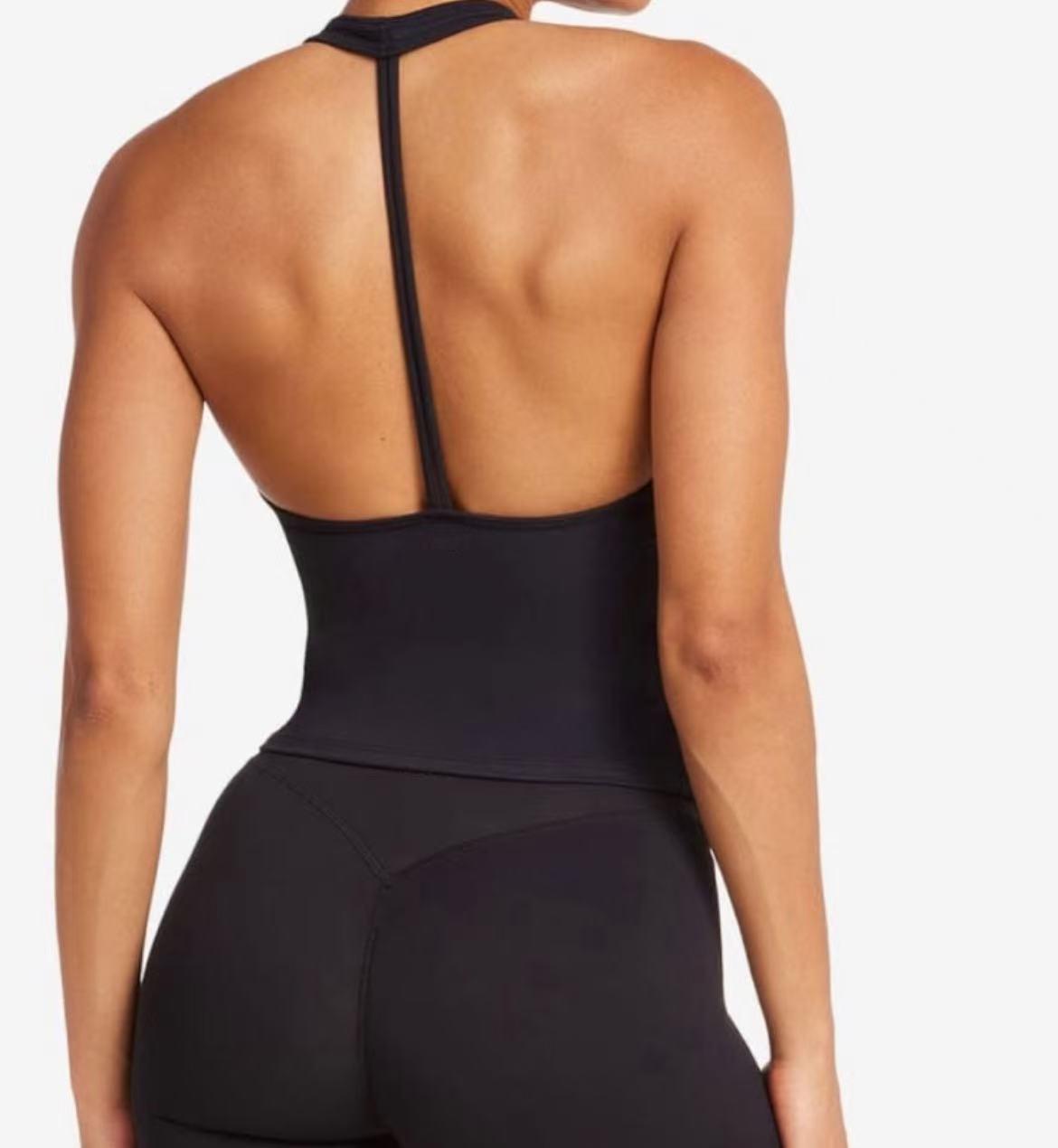 Women's Deep-V Halter Neck Yoga Tank Top Compression Tight-Fit Running Workout Sports Fitness Vest
