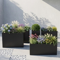 Jardinière rectangulaire noire en métal écologique, antirouille, avec trous de drainage, résistante aux UV et aux intempéries, moderne, pour usage commercial et résidentiel
