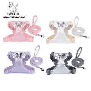 Harnais et laisse pour chien OEM ODM Symbipets Butterfly Diamond, ensemble mignon avec harnais gilet réglable anti-traction et strass brillants - Product Image 2