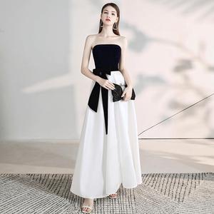 Evening Gown Strapless A-Line White Contrast Color Natural Waistline 3D Decoration Formal Wear - Product Image 2
