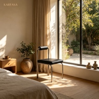 Chaise d'appoint en cuir, chaise de salle à manger à structure chromée, chaise d'appoint Bauhaus avec dossier rond pour la maison, la cuisine, le café