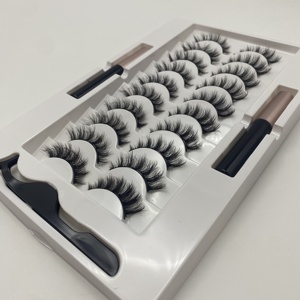Ensemble de dix paires de <span class=keywords><strong>faux</strong></span> <span class=keywords><strong>cils</strong></span> en soie magnétique réutilisables, style épais naturel 3D imperméable avec trois paires d'<span class=keywords><strong>eyeliner</strong></span> doux - Product Image 6