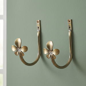 Vintage <b>Brass</b> Flower <b>Curtain</b> <b>Holdback</b> Hook 7 Inch U Shape with Screw Fixings - Product Image 6