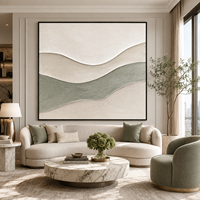 Peinture à l'huile abstraite texturée bio, vert sauge neutre, toile ondulée, art mural pour hôtel, villa, décoration de salon