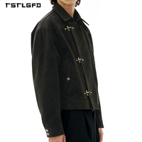 Veste en daim rétro de luxe pour homme, de haute qualité, lourde, avec boucle asymétrique de pompier vintage, logo personnalisé