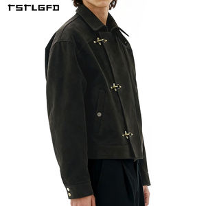 Chaqueta de Gamuza Retro de Lujo para Hombre, con Hebilla de <span class=keywords><strong>Bombero</strong></span> Asimétrica Vintage, Logotipo Personalizado, Alta Calidad, Gruesa, para Invierno - Product Image 6