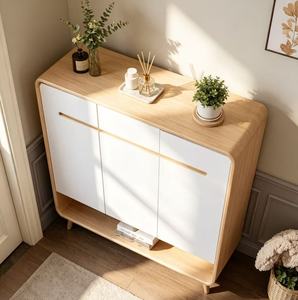 Modern Wood <b>Storage</b> <b>Cabinet</b> With <b>White</b> Doors And Open Shelf Scandinavian Style Living Room Furniture - Product Image 5