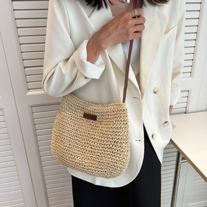 FCJ Design di nicchia da donna borsa trapuntata alla moda per le vacanze estive decorazione con nappe in paglia e nappine con chiusura aperta in poliestere