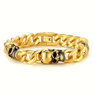 Pulsera de cadena cubana de acero inoxidable con calavera para hombre, estilo Hip Hop, color dorado y plateado, accesorio de joyería de moda - Product Image 4