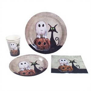 Vaisselle jetable pour fête d'Halloween sur le thème des fantômes et des citrouilles, assiettes en papier, gobelets, ensemble de vaisselle - Product Image 1