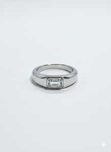 Emerald Cut Lab Grown Diamond <b>Ring</b> 925 Silver / 10KT 14KT 18KT Minimalist Bezel <b>Set</b> Engagement <b>Ring</b> - Product Image 3