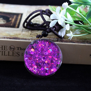 Collier pendentif en résine cristalline, améthyste, violet, rose, motif de fleurs rondes, design géométrique, bijoux cadeau unisexe - Product Image 2