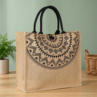 Sac fourre-tout spacieux en jute, style cabas, avec doubles poignées robustes, fermeture à bouton, construction en fibres de qualité supérieure, idéal pour les voyages en extérieur